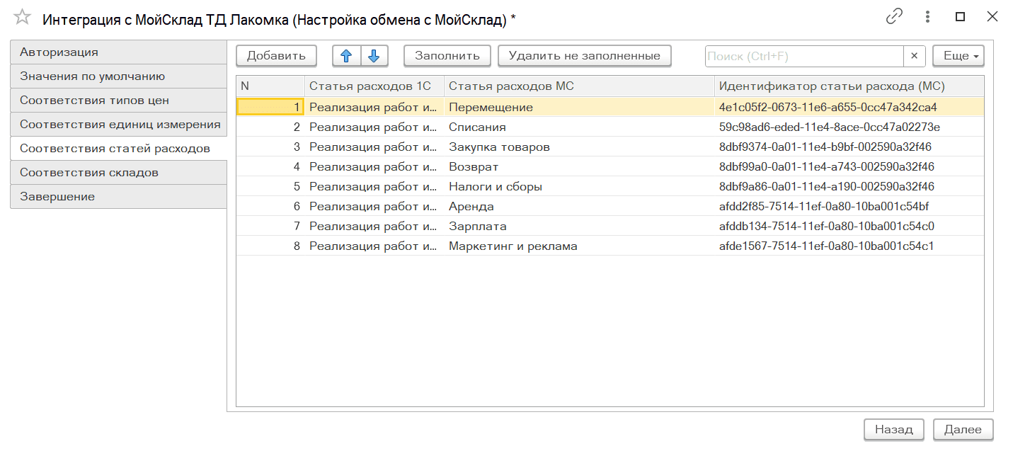 Соотвествие справочников